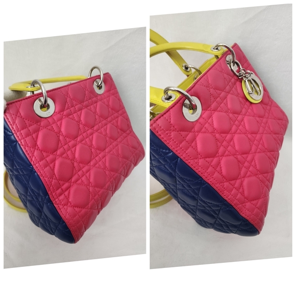 Auth Dior Lady Dior Lambskin Cannage Medium Pink Handbag - Picture 9 of 15